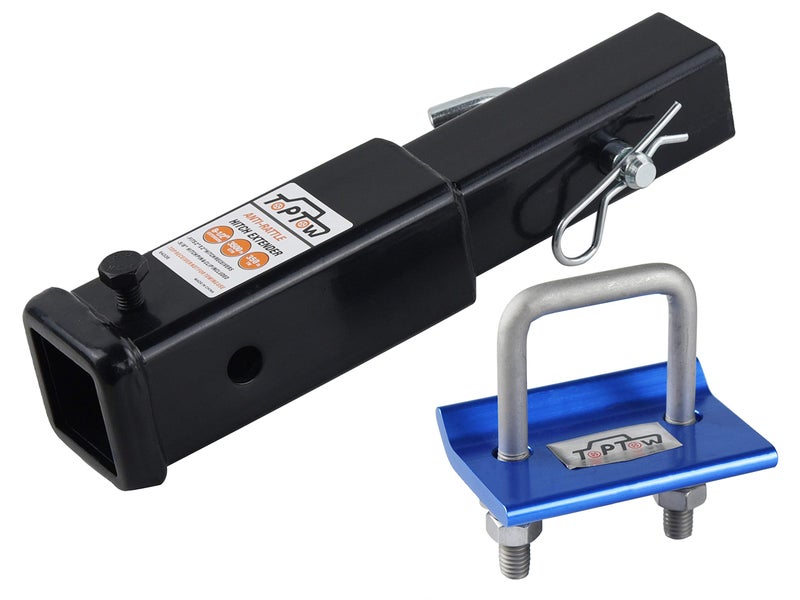 TOPTOW Hitch Extender, Fits for 2 inch Receiver, 8.5 inch Extension Length, Anti-Rattle Bolt, with Hitch Pin Kit and Anti Rattle Stabilizer - Image 1